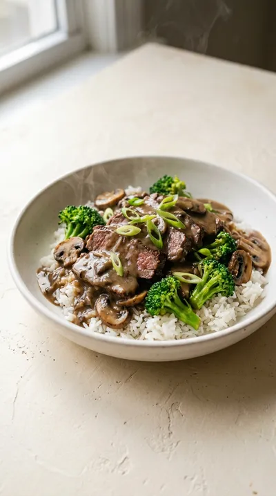 Beef and Broccoli with Mushroom Gravy