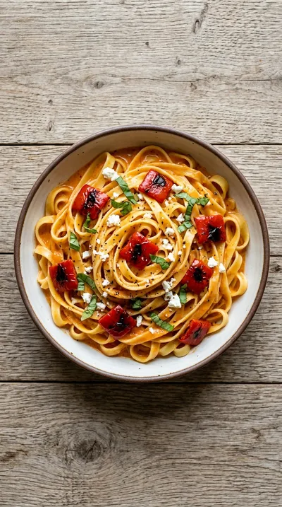 Roasted Red Pepper Pasta with Creamy Tuscan Sauce - cooking process