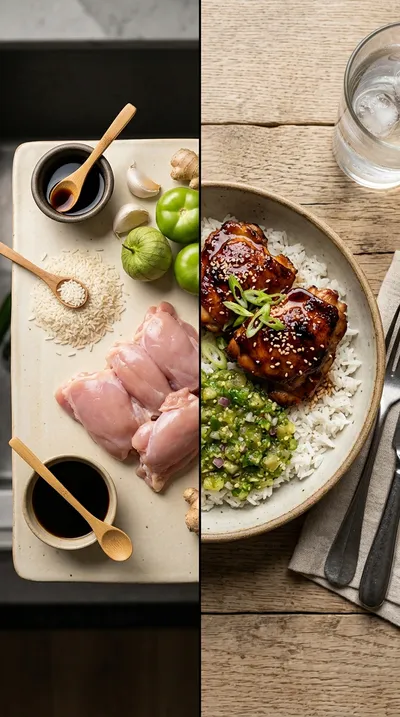 Teriyaki Chicken with Salsa Verde - ready to serve