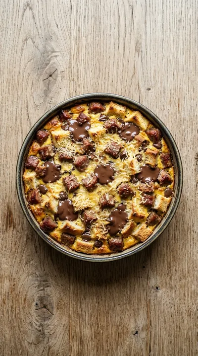 Beef Sausage Strata with Chocolate Chips - cooking process