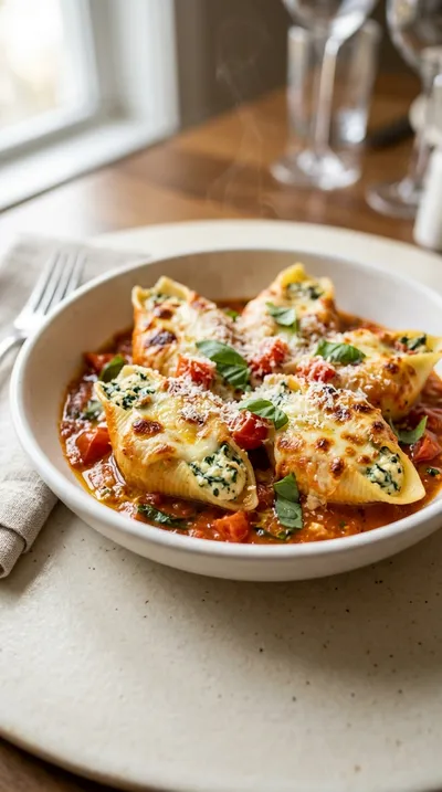 Vegetable Stuffed Shells with Tomato Basil Sauce