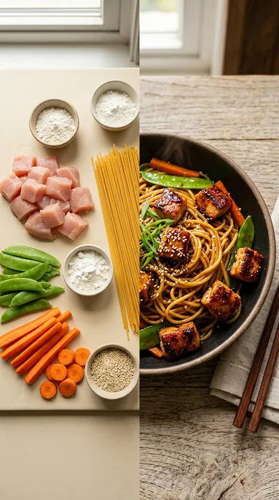 Teriyaki Noodles with Crispy Chicken - ready to serve