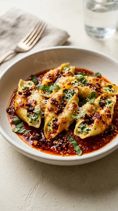 Spinach Stuffed Shells With Chili Crisp