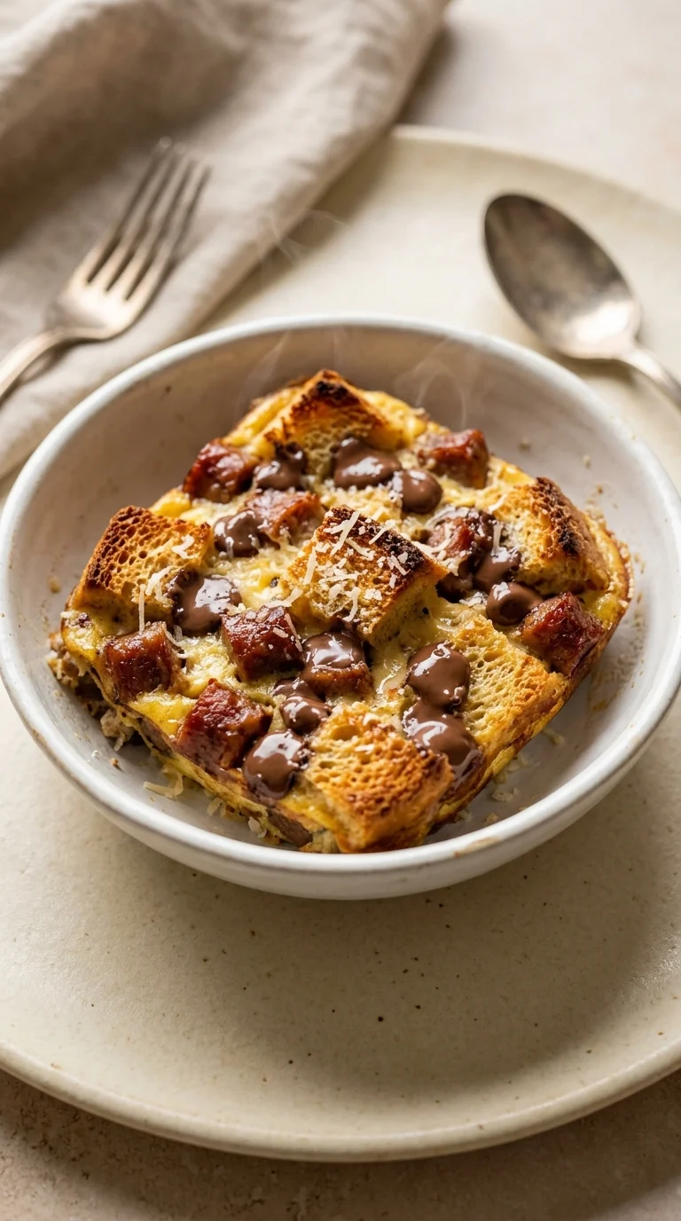 Beef Sausage Strata with Chocolate Chips