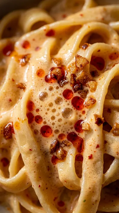Chili Crisp Noodles with Garlic Parmesan Cream Sauce - ingredients preparation