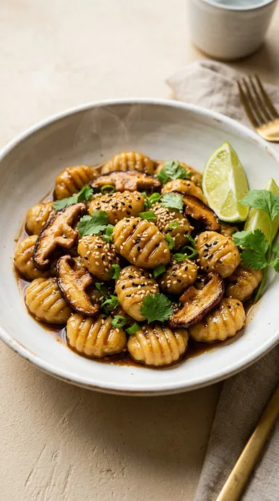 Mushroom Gnocchi with Sesame Ginger Sauce