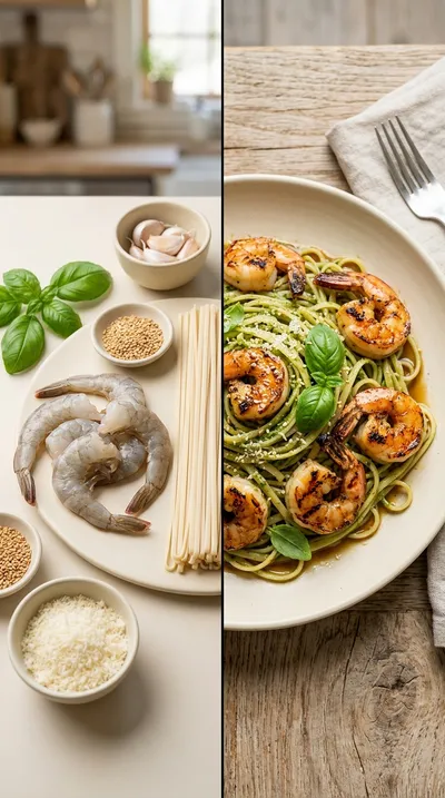 Pesto Pasta with Garlic Sesame Sauce - ready to serve