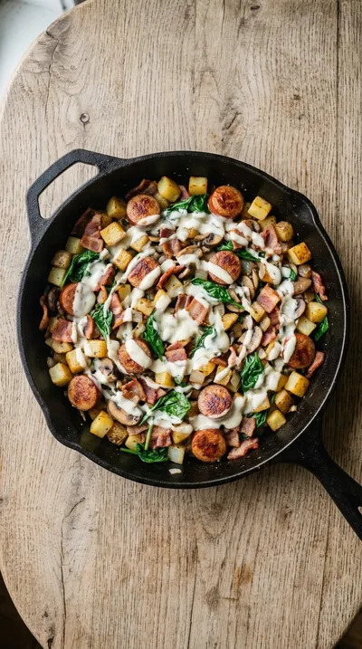 Breakfast Skillet with Cream Cheese Swirl - cooking process