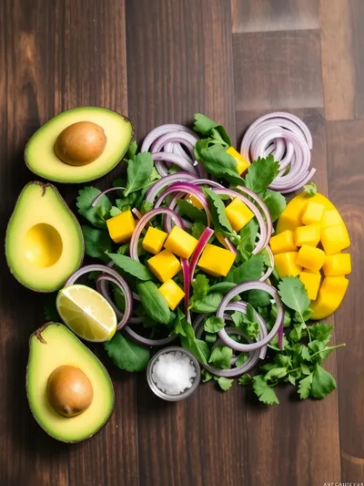Avocado Mango Salad with Lime Dressing - ingredients preparation