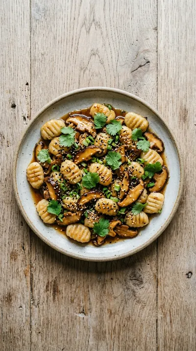 Mushroom Gnocchi with Sesame Ginger Sauce - cooking process