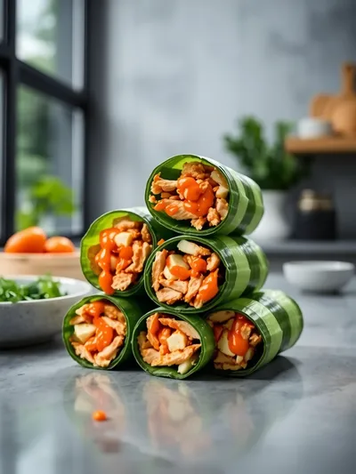 Buffalo Chicken Cucumber Rolls – Healthy Quick Bite