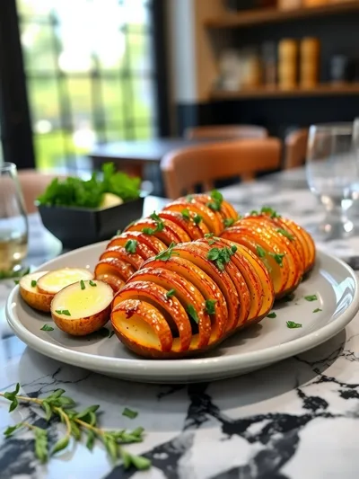 Crispy Hasselback Potatoes with Garlic Butter & Herbs - cooking process