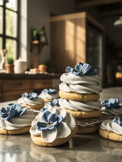 French Blue Floral Buttercream Cookies
