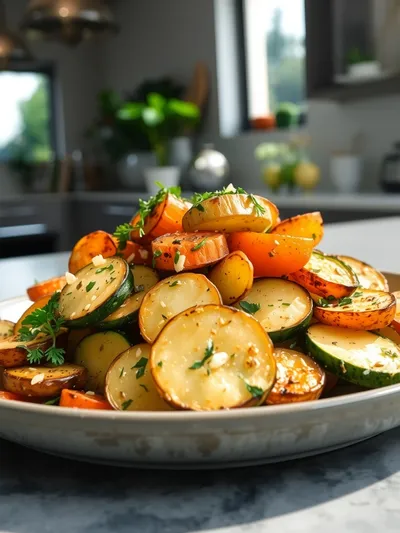Garlic Herb Roasted Potatoes with Carrots & Zucchini