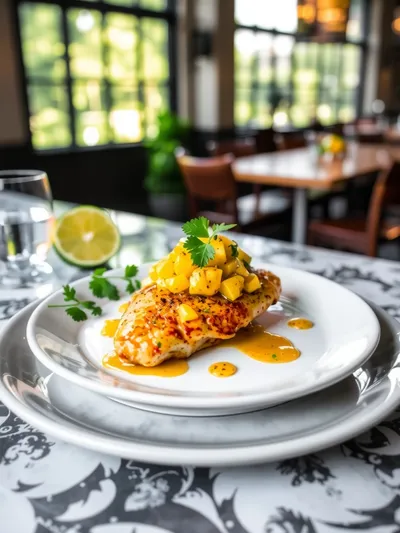 Healthy Honey Lime Chicken with Mango Salsa - ready to serve
