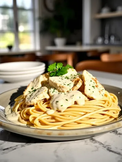 Italian Chicken Pasta in Creamy White Broth Parmesan Sauce - ready to serve