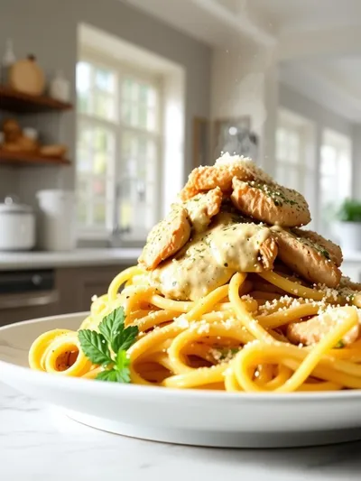 Italian Chicken Pasta in Creamy White Broth Parmesan Sauce