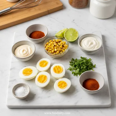 Mexican Street Corn Deviled Eggs - cooking process