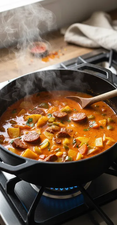 Spanish Potato Soup with Chorizo Recipe - cooking process
