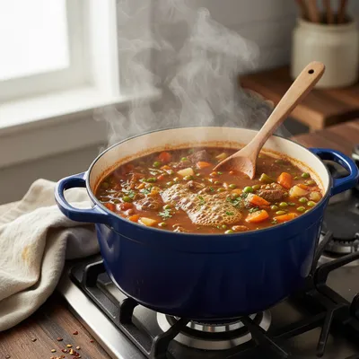 Ultimate Vegetable Beef Soup Recipe – Hearty & Cozy - cooking process
