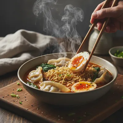 Savory Dumpling Ramen Bowl Recipe - cooking process