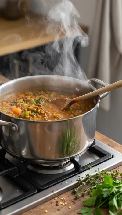 Easy Lentil Vegetable Soup Recipe - cooking process