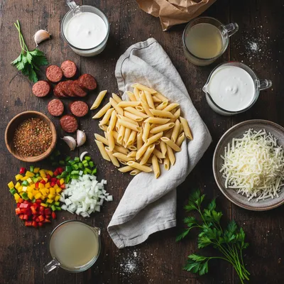 Creamy Cajun Sausage Pasta (One Pot Recipe) - ingredients preparation
