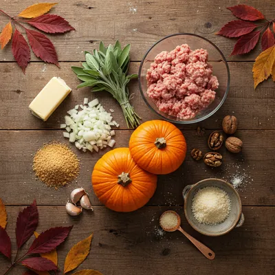Ground Turkey & Brown Butter Sage Stuffed Pumpkins - ingredients preparation