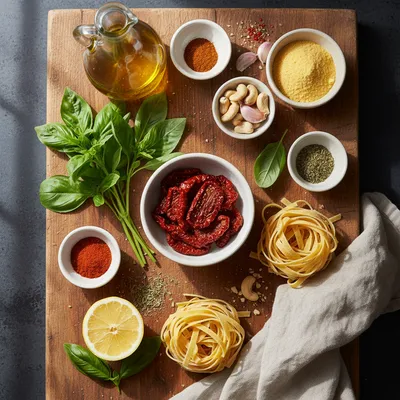 Creamy Sun-Dried Tomato Vegan Pasta Recipe - ingredients preparation
