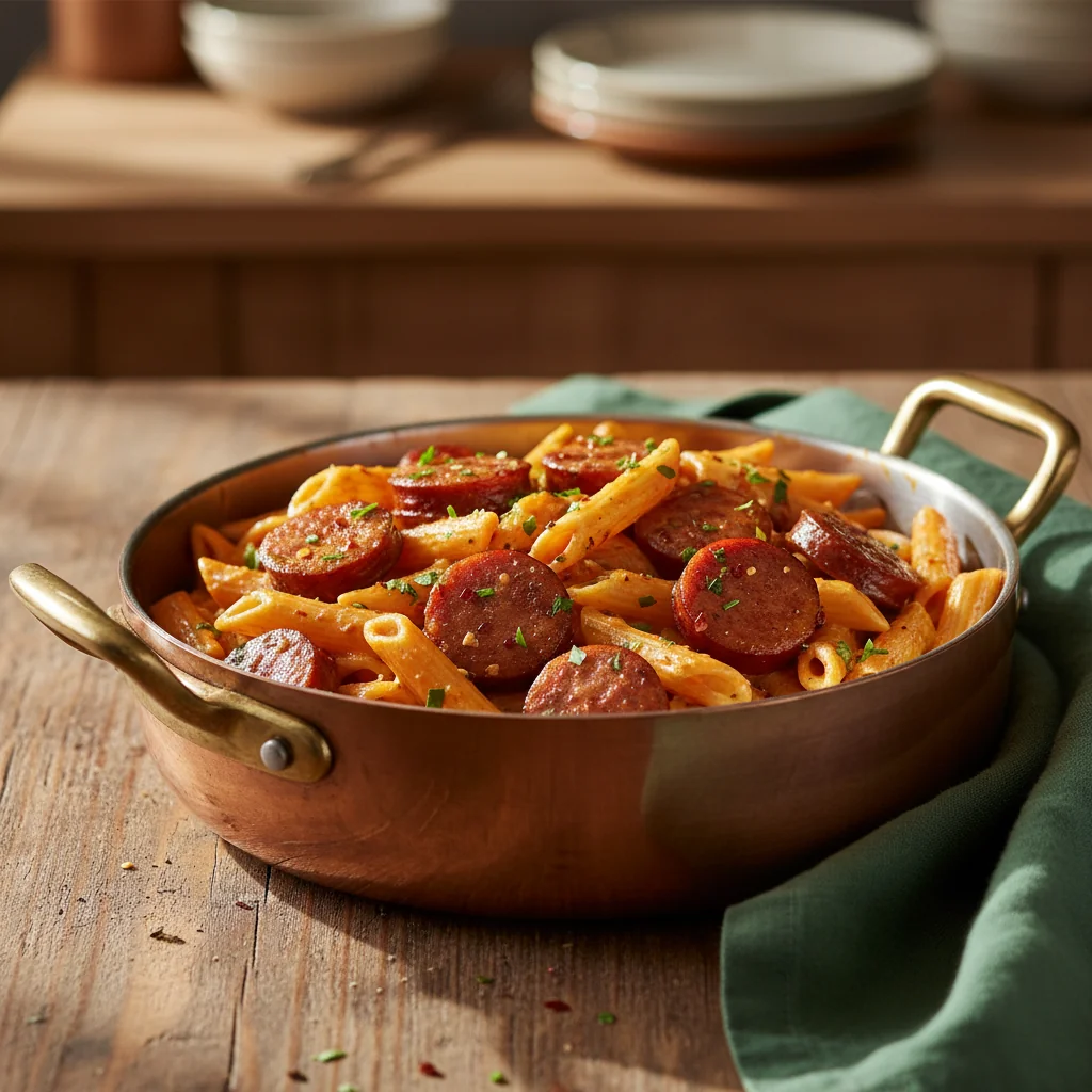 Creamy Cajun Sausage Pasta (One Pot Recipe)