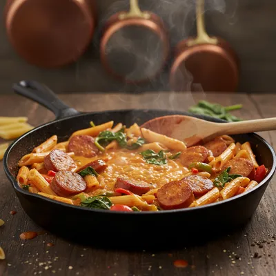 Creamy Cajun Sausage Pasta (One Pot Recipe) - cooking process