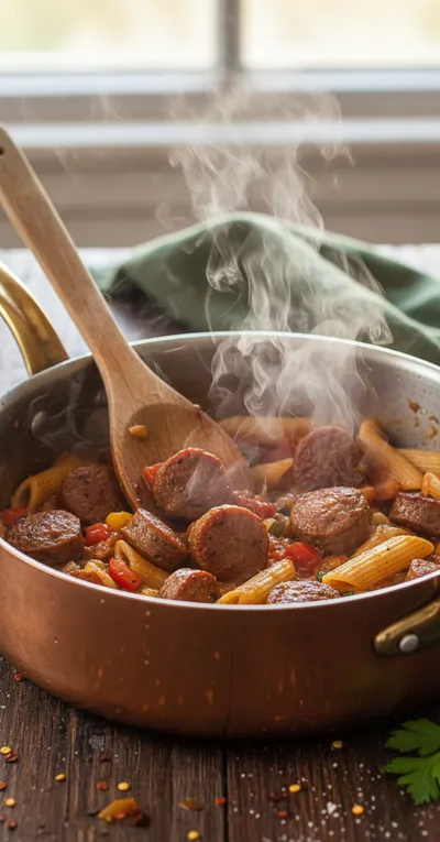 Creamy Cajun Sausage Pasta (One Pot Recipe) - cooking process