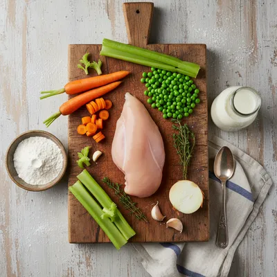 Healthy Chicken Pot Pie Soup Recipe - ingredients preparation