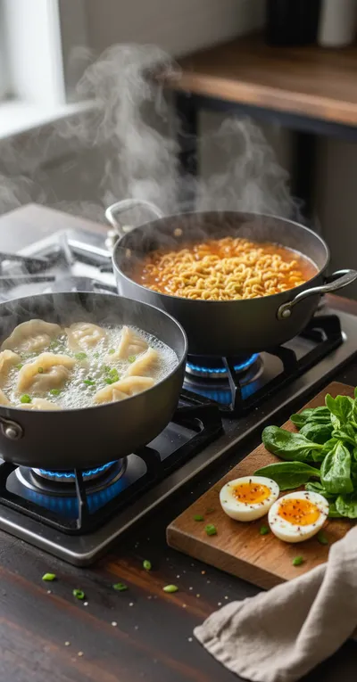 Savory Dumpling Ramen Bowl Recipe - cooking process
