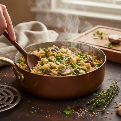 Creamy Mushroom Orzo (One-Pot Recipe) - cooking process