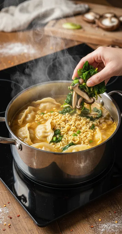 Savory Dumpling Ramen Bowl Recipe - cooking process