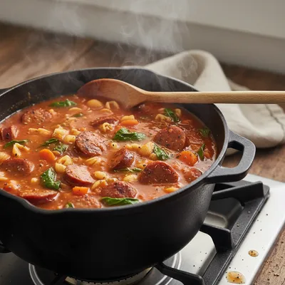Italian Sausage Pasta Soup Recipe - cooking process