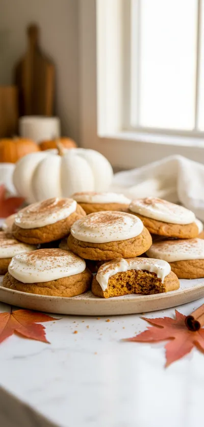 Soft Pumpkin Cookies with Cream Cheese Frosting