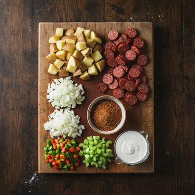 Cajun Potato Soup with Andouille Sausage - ingredients preparation