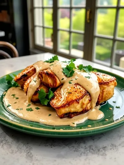 Skillet Chicken Thighs in Creamy Garlic Sauce - cooking process