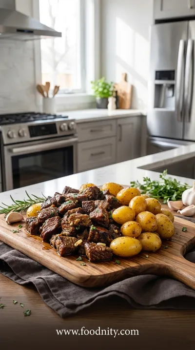 Slow Cooker Garlic Butter Beef Bites With Potatoes