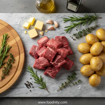 Slow Cooker Garlic Butter Beef Bites With Potatoes - ingredients preparation