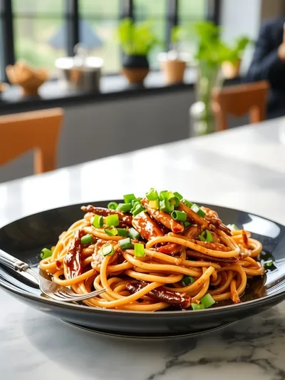 Sticky Garlic Chicken Noodles - ready to serve