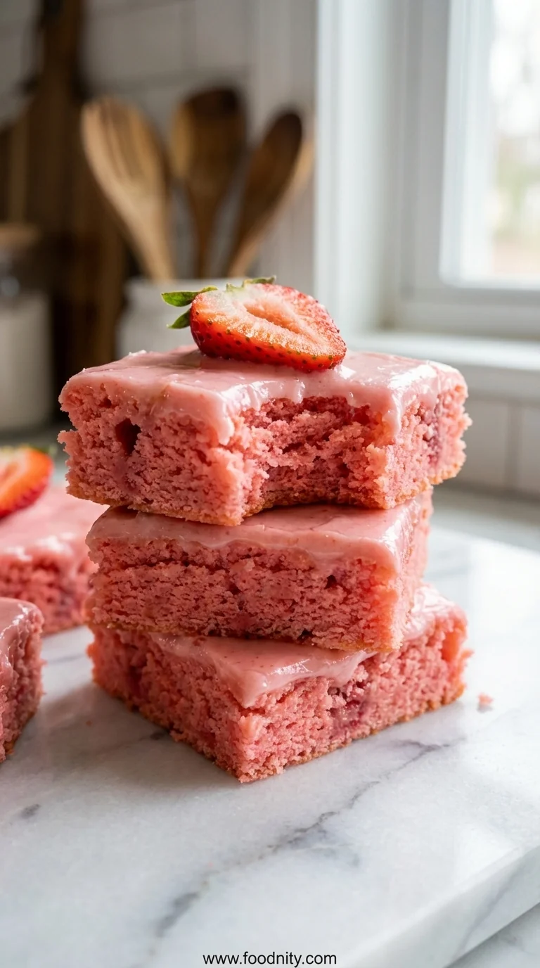 Strawberry Brownies With Creamy Frosting - feature image