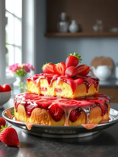 Strawberry Rhubarb Upside Down Cake