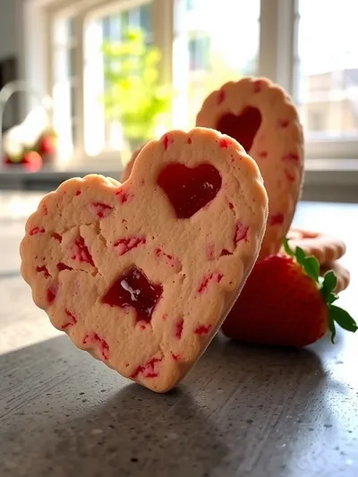 Heart-Shaped Strawberry Shortbread Cookies