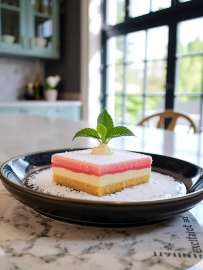 Vanilla Rhubarb Custard Bars - ready to serve