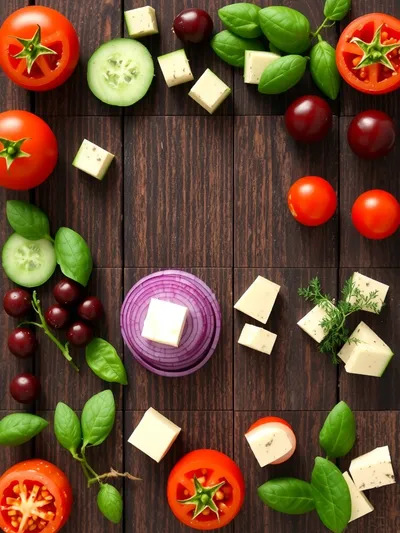 Vegan Greek Salad – Fresh & Healthy - ingredients preparation